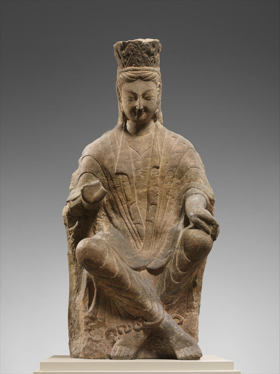 Gilt-bronze seated Maitreya with crossed ankles, Northern Wei dynasty, ca. 470-80. The Metropolitan Museum of Art